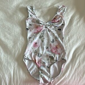 Eleve White floral printed leotard. Size small